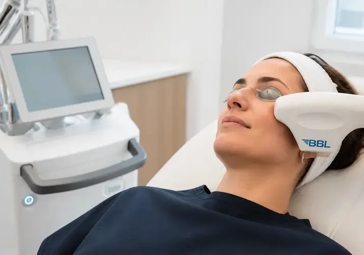 Patiente pendant un soin du visage BBL HERO au centre Jade Mazère à Nantes